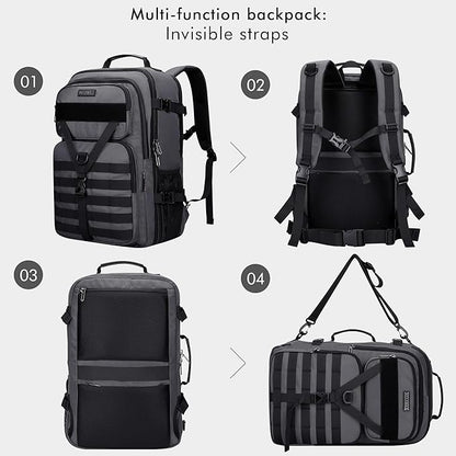 WITZMAN Carry On Travel Backpack for Men Large Convertible 45L Fit 17 Inch Laptop Backpack 3 in 1 Bag for Airline Approved(B688 Silvery Grey)