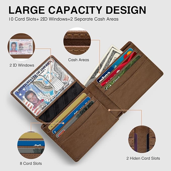 Zitahli Wallet for Men 12 Card Holder Slim Rfid Leather 2 ID Window Wallets With Gift Box Men's Accessories