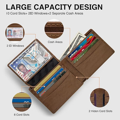 Zitahli Wallet for Men 12 Card Holder Slim Rfid Leather 2 ID Window Wallets With Gift Box Men's Accessories