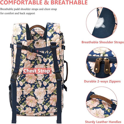 G-FAVOR Travel Backpack for Women, 40L Carry On Backpack Flight Approved Convertible Duffel Bag Backpack Fit for 17.3 Inch Laptop Bag, Floral