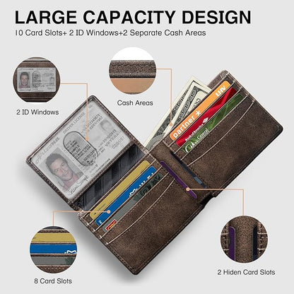 Zitahli Wallet for Men 12 Card Holder Slim Rfid Leather 2 ID Window Wallets With Gift Box Men's Accessories