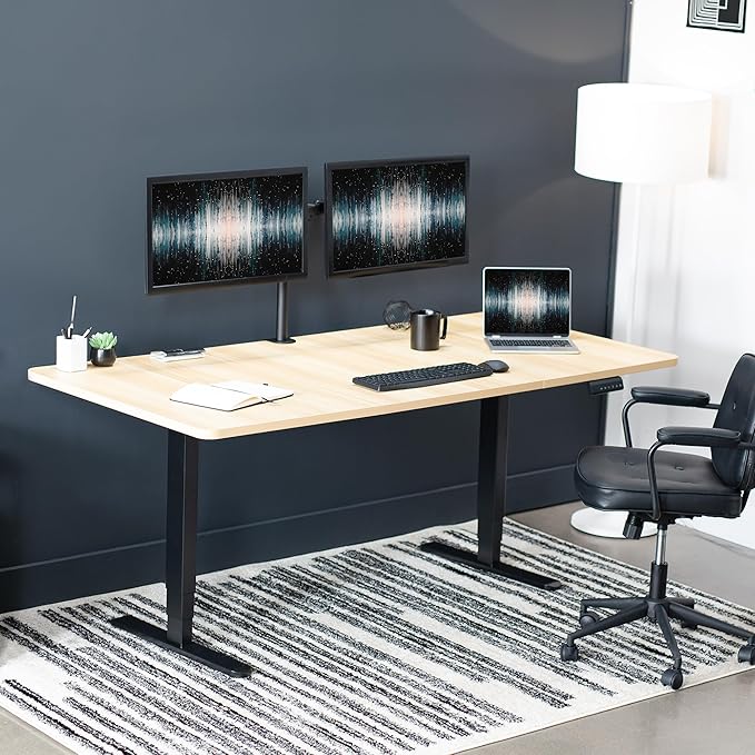 VIVO Electric 71 x 36 in Dual Motor Sit Stand Desk, Memory Height Adjustment, 2B Series, Light Wood Top Black Frame, DESK-KIT-2B7C-36