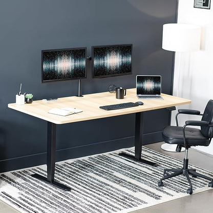 VIVO Electric 71 x 36 in Dual Motor Sit Stand Desk, Memory Height Adjustment, 2B Series, Light Wood Top Black Frame, DESK-KIT-2B7C-36