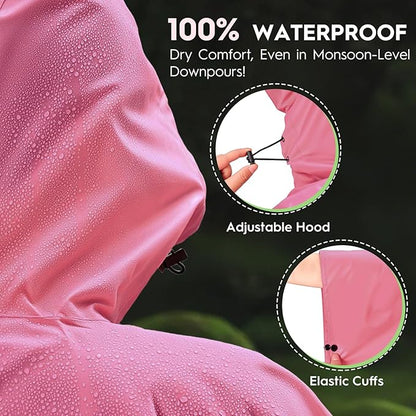 Bruvoalon 3-in-1 Rain Poncho with 1/4 Zip & Chest Pocket, Waterproof, Sunshade, Ground Mat for Adults & Youth Emergency