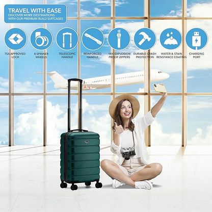 Flight Knight 21.5x15.5x9" Expandable Carry On Suitcase Hardside TSA Lock & USB C Port Lightweight Luggage Silent Double Spinner Wheels Maximum Canada Air Overhead Carry-On Bag Many Airlines Approved