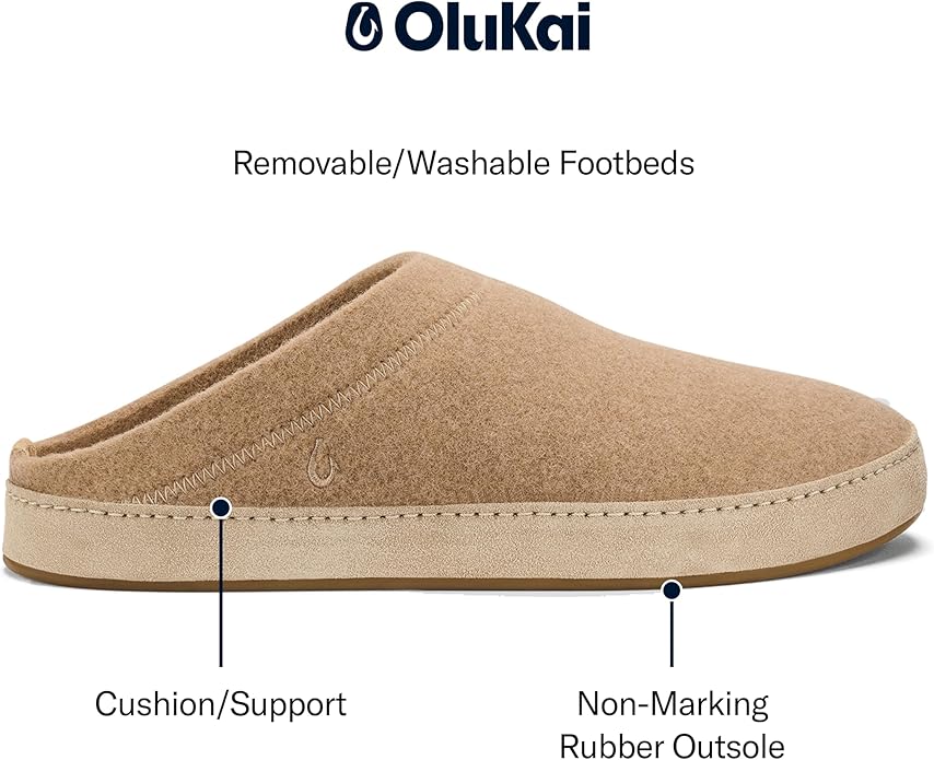 OLUKAI Hamani Hulu Men's Wool Mule Slippers, Soft & Comfortable Slippers with Premium Materials, Sheepskin Shearling & Italian Felt, All-Day Wear