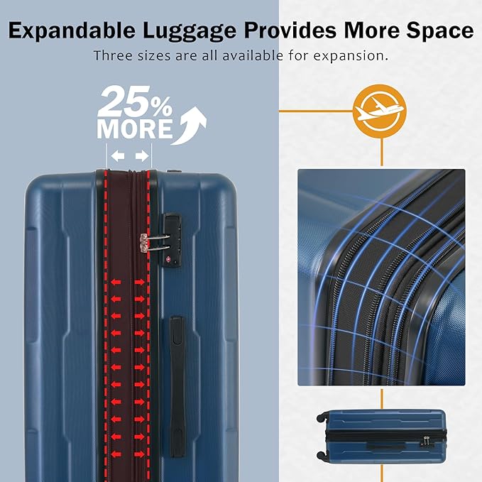 Merax Luggage Sets 4 Piece Suitcase Set, Expandable Hardside 20 IN & 24 IN Suitcase Set with Duffel Bag, Lightweight Travel Luggage with Spinner Wheels and TSA Lock(Dark Blue)