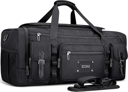WITZMAN Duffle Bag for Men Large Carry On Weekender Bag 54L Nylon Duffle Gym Bags for Travel with Shoes Compartment(B717 Black)