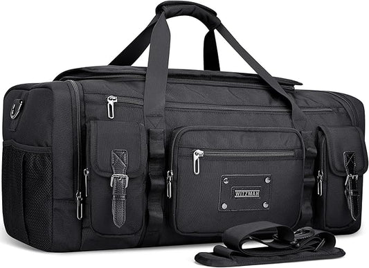 WITZMAN Duffle Bag for Men Large Carry On Weekender Bag 54L Nylon Duffle Gym Bags for Travel with Shoes Compartment(B717 Black)