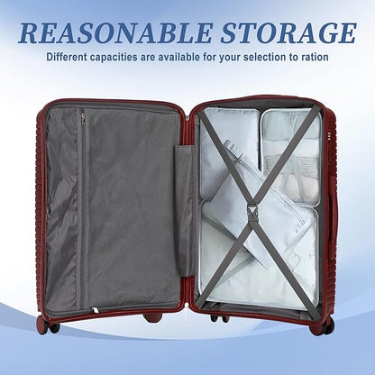 Merax 3 Piece Expandable Hardshell ABS Luggage Sets with Double Spinner, Travel Suitcases with TSA Lock, Red, 20/24/28 Inch