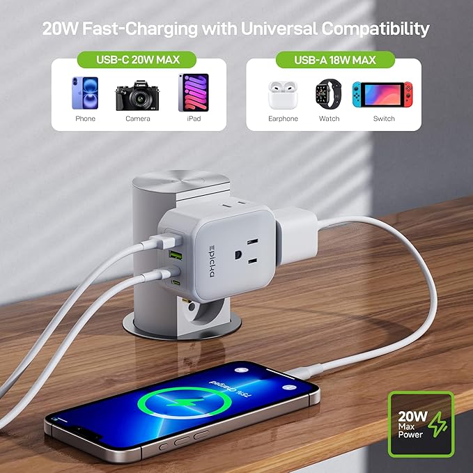 EPICKA Hybrid European Travel Plug Adapter, 2 Packs Foldable & Detachable Type C (EU) VisaPlug, 8-IN-1 International Power Adapter with 4 USB Ports (2 USB-C PD 20W), Travel Essentials for US to Europe