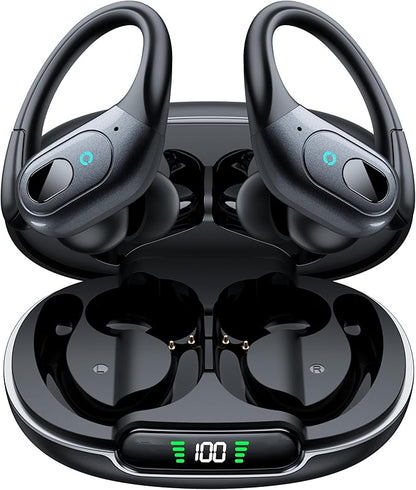 occiam Active Noise Cancelling Earbuds Wireless Bluetooth Headphones Ear Buds 90Hrs Playback Stereo Bass Earphones with Mic Over-Ear Hooks IPX7 Waterproof Headset for Work Sports Running Gym Black