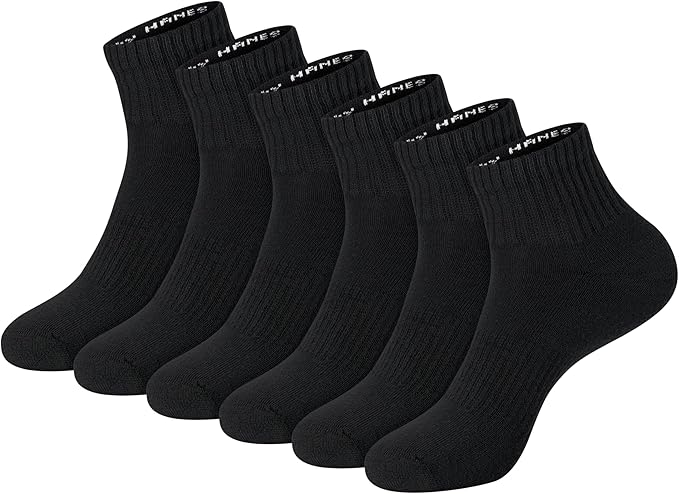 Hanes Unisex Plain White Socks Pack or Plain Black Socks Pack, Men's, Women's & Teen Sizes, Crew and Ankle 6-Packs