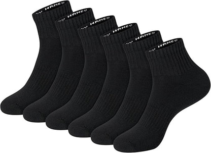 Hanes Unisex Plain White Socks Pack or Plain Black Socks Pack, Men's, Women's & Teen Sizes, Crew and Ankle 6-Packs