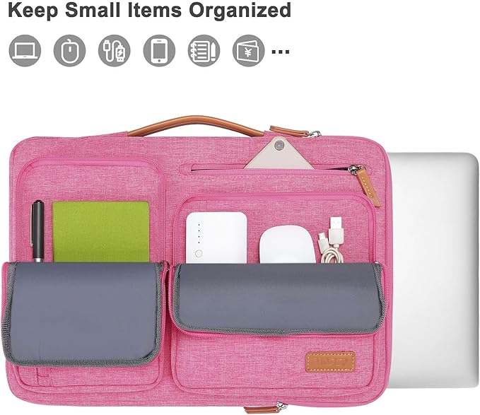 MOSISO 360 Protective Laptop Case 16 inch, 15-15.6 inch Laptop Sleeve Compatible with MacBook Pro 16, HP, Acer, Dell, Lenovo, ASUS, Side Open Carrying Case with 4 Zipper Pockets&Handle, Rose Red