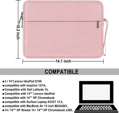 Laptop Sleeve 14 Inch, Water Resistant Traveling Computer Cover with Handle, Shockproof Protective Carrying Laptop Bag Compatible for 14 Inch MacBook Air/Pro, HP, Dell, Lenovo, Pink
