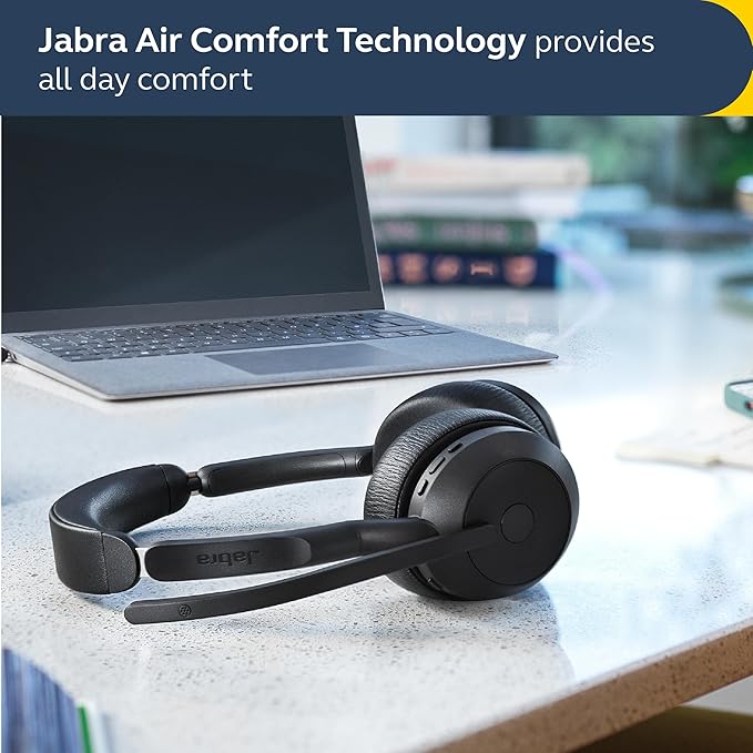 Jabra Evolve2 55 Stereo Wireless Headset - Charging Stand, AirComfort Technology, Noise-Cancelling Mics & Active Noise Cancellation - Works with UC Platforms Such as Zoom & Google Meet - Black