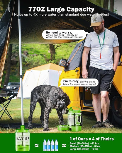 Dog Water Bottle Travel Bowl - 77oz Large Portable Dog Water Bowls Dispenser for Camping Essentials Hiking Traveling Beach Car Park Accessories, Leak Proof Pet Drinking Bottle Dispenser, Green