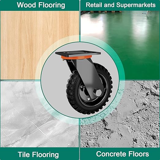 6 Inch Caster Wheels Set of 2 (2 Swivel), 660lb Total Capacity, Heavy Duty Plate Casters with Solid Rubber Knobby Tread for Workbench, Cart, Dolly, Trolley, Wagon, and Outdoor Use