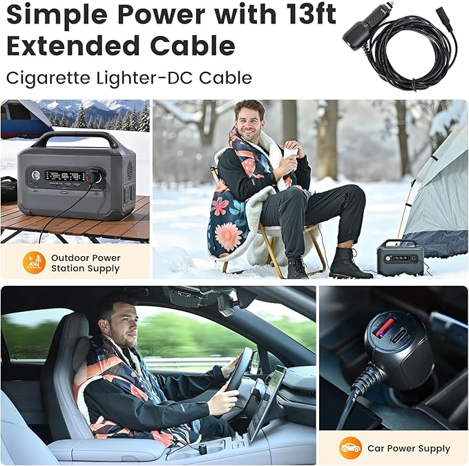 WOOMER Wearable Heated Blanket Battery Operated 50x70 Inches, 15000mAh Cordless Rechargeable Electric Throw Blanket with 3 Heat Settings, Waterproof Portable Heating Blanket for Outdoor Camping Travel