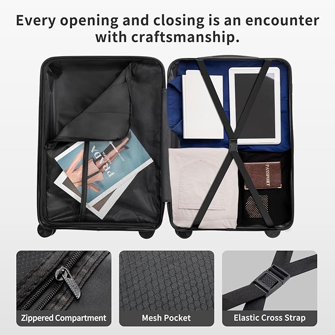 Karl home Luggage Sets 4 Piece, PP Hard Case Suitcase Set with Built-in Lock Spinner Wheels, Lightweight Durable Carry on Luggage for Business Travel - Dark Grey (16/20/24/28")