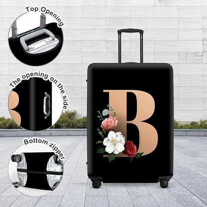 Floral B lphabet Luggage Cover Set, Vintage Letter Print Waterproof Suitcase Protector, Travel Accessories for Women Men