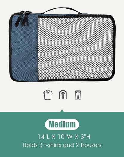4-Piece Packing Cubes Travel Accessories Set for Suitcases - Luggage Organizer Bags with Double Zipper - Mesh Top - Medium - Dark Blue
