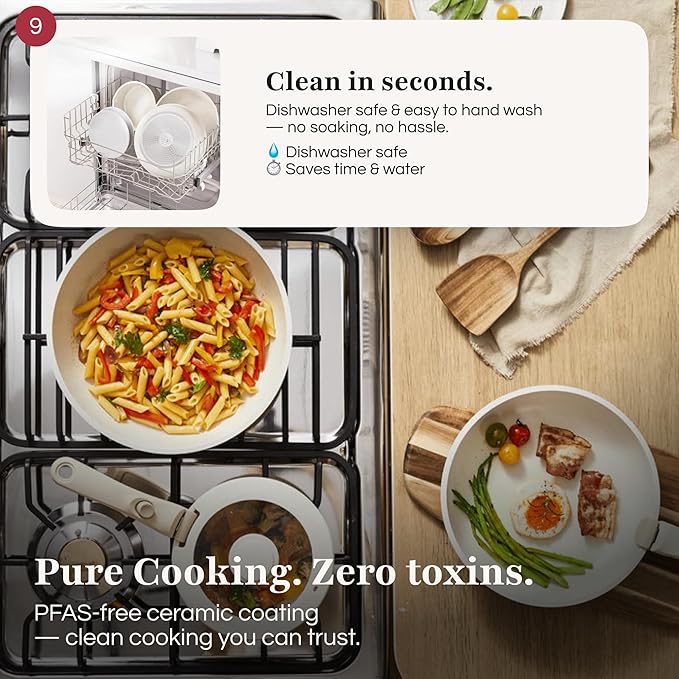GOURMETIFIC® Pots and Pans Cookware Set [11 PIECES] - Non Toxic Ceramic Coated Cooking Ware - Induction, Gas & Oven Kitchenware - Non Stick Pot & Pan with Removable Handles & Stackable (Mint Green)