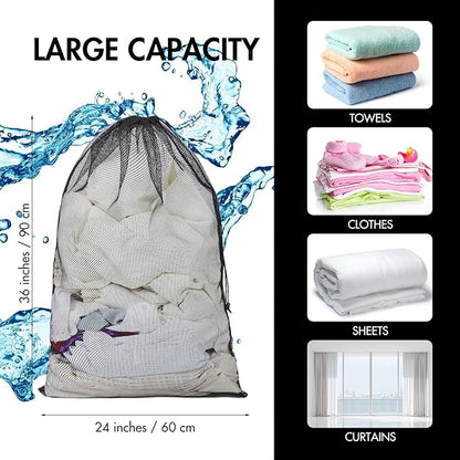 Berlune 30 Pack Large Mesh Laundry Bags, 24 x 36 Inch Bulk Wash Set with Drawstring for Commercial Use, Dorms, Vacation Rentals, Laundromats, Apartments & Facilities(Black)