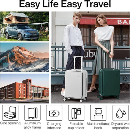 mixi 2-Piece Luggage Sets with Cup Phone Holder and Charger Hard Shell Suitcases with Spinner Wheels, 20+26 Inch Blackish Green