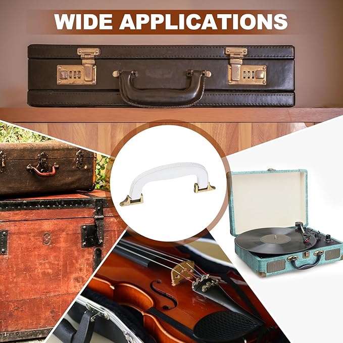 uxcell 2 Pcs PU Leather Luggage Handle, 0.9" Hole Distance Vintage U-Shape Replacement Strap Handle for Travel Handbag Guitar Musical Box Gift Boxes, White/Bronze