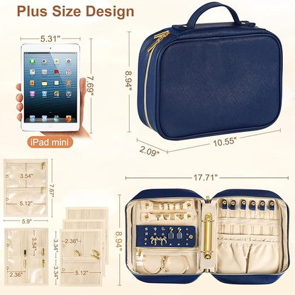 Travel Jewelry Case Organizer for Women, Jewelry Storage Book with Small Pouch, Travel Jewelry Bag Case for Traveling Necklace, Earrings, Rings, Bracelet Organizer (Blue)