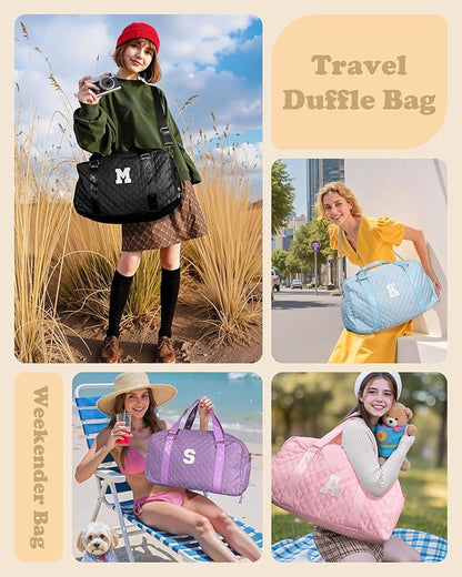 Initial Duffle Bag for Travel Women Girls Gift: Personalized Weekender bags, Dance Cheer bag Sports for Girl, Kid Gymnastics Bags, Birthday Gifts for Women Girls Kids Teens Mom Teacher
