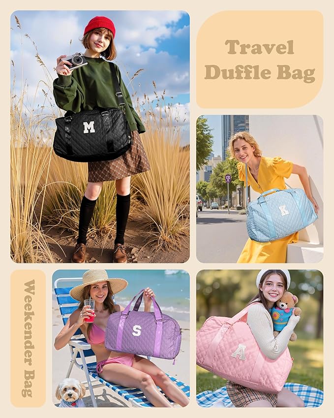 Monogram Duffle Bag Women Girls Gift: Initial Overnight bags, Dance Cheer bag Sports for Girl, Kid Gymnastics Bags, Birthday Gifts for Women Girls Kids Teens Mom Teacher