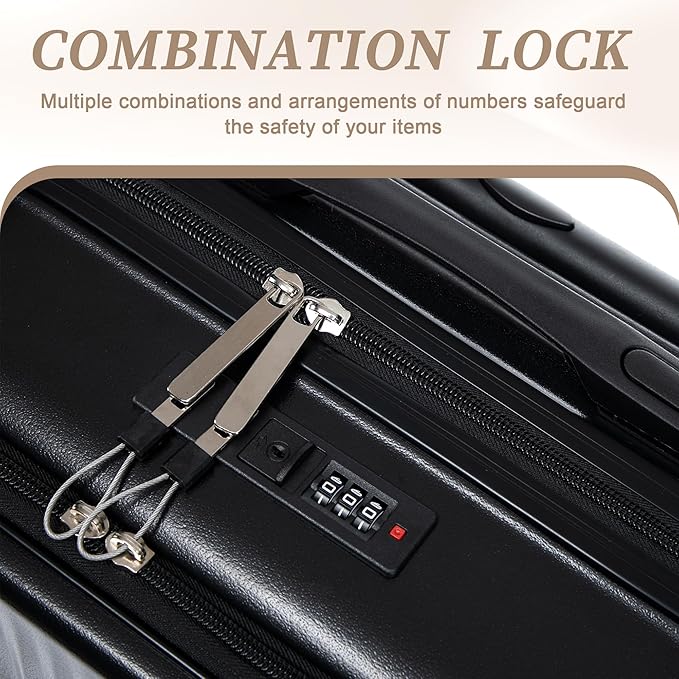 Merax Carry On Luggage,20 Inch Hardside Suitcase with 14 Inch Cosmetic Case, Front Opening Luggage Set with Spinner Wheels TSA Lock,Airline Approved,Black