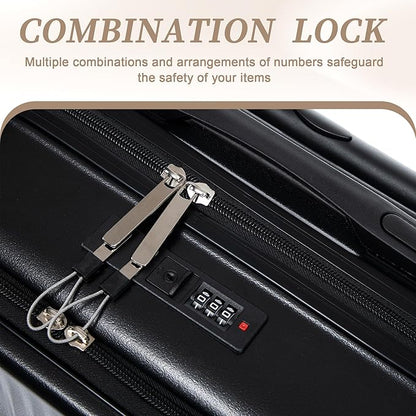 Merax Carry On Luggage,20 Inch Hardside Suitcase with 14 Inch Cosmetic Case, Front Opening Luggage Set with Spinner Wheels TSA Lock,Airline Approved,Black