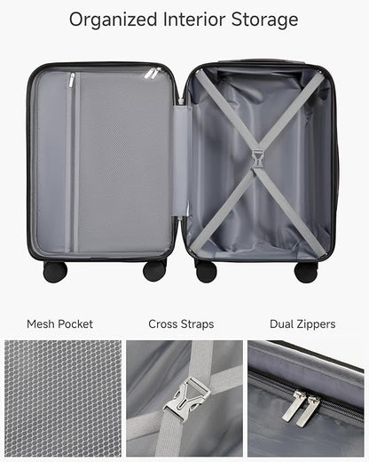 Carry On Luggage with Laptop Compartment, H1F 22x14x9 Airline Approved Front Pocket Hardside Suitcase with Spinner Wheels, TSA Lock, Includes Tote Bag（FX-Lite,Black,3 Piece Sets）