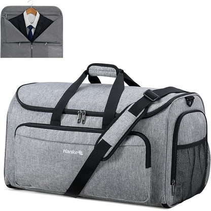 Hanke Carry on Garment Bags for Travel,Convertible Duffle Bag Luggage Bag Weekend Bag with Shoe Compartment,2 in 1 Hanging Suitcase Suit Bag for Men Women,Light Grey