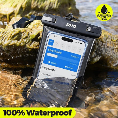 JOTO Up to 7" Universal Waterproof Phone Case for iPhone 17 Air 16 15 14 13 12 11 Plus Pro Max, IPX8 Cellphone Dry Bag XR X SE, Galaxy S23 S22 S21 S20+ S20 S10 Plus Note, Pixel -Black