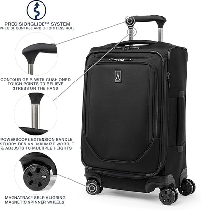 Travelpro Crew Classic Lightweight Softside Expandable Carry on Luggage, 8 Wheel Spinner Suitcase, Men and Women, Carry On 21-Inch, Black