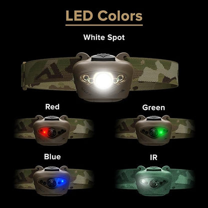 Princeton Tec Vizz Tactical MPLS LED Headlamp, Red/Green/Blue/Ir/White Bulb, 550 VIZZ-MPLS-MC