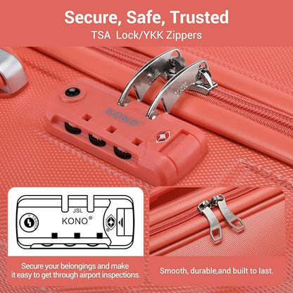 Kono 20'' Carry on Luggage with Spinner Wheel TSA Lock, Lightweight PC+ABS Hardside Luggage Durable Small Carry on Suitcase Coral Pink