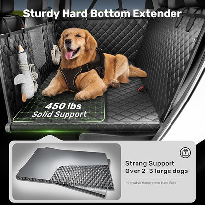 Zanch Heavy-Duty Dog Car Seat Cover, Flat Solid Back Seat Extender for Multi Large Dogs, Hard-Base Supports 450 lb, Waterproof Scrachproof Hammock Protector, Standard for Cars, SUV, Trucks, Orange