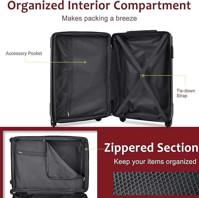 20in Carry On Luggage Hardshell Suitcase with Spinner Wheels Lightweight Lugagge Design Waterproof Durable for Travel (Red)