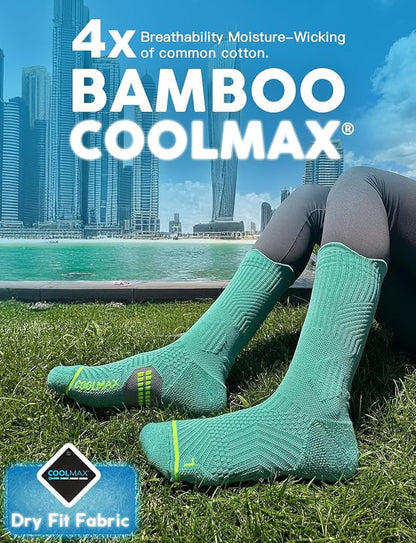 Womens Coolmax Bamboo Viscose Compression Running Crew Socks, Moisture-Wicking Anti-Blister Hiking&Gym Athletic