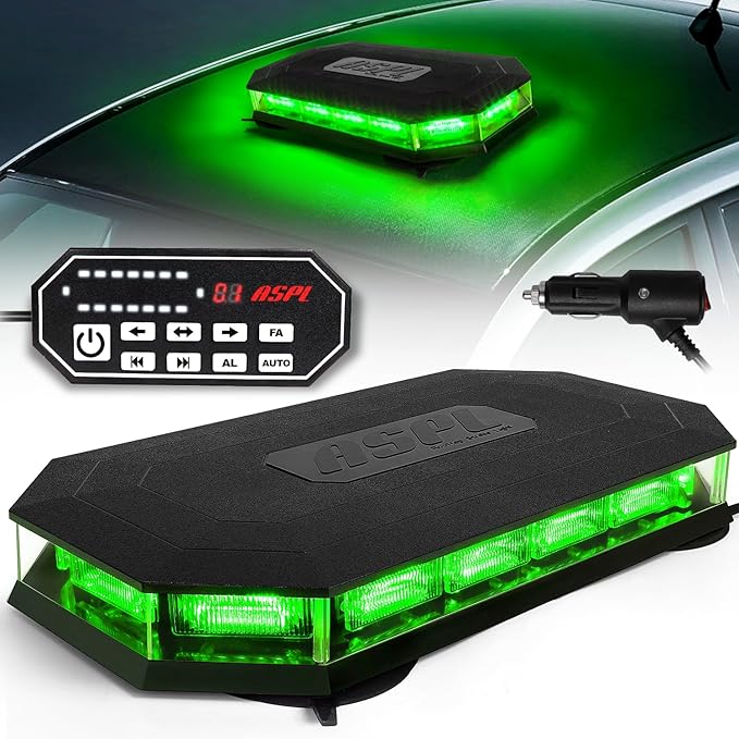 ASPL 16.5 Inch Roof Top Beacon Emergency Strobe Light With Controller - 56 LED Magnetic Warning Caution Bar for Traffic Hazard Plow - Trucks Vehicles Construction Snowplow (Green)