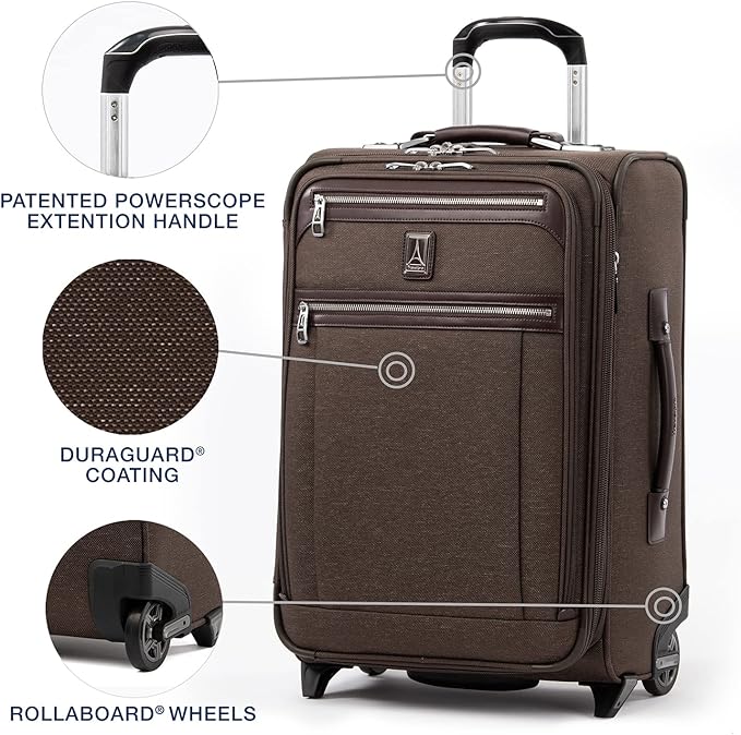 Travelpro Platinum Elite Softside Expandable Carry on Luggage, 2 Wheel Upright Suitcase, USB Port, Men and Women, Rich Espresso, Carry On 22-Inch