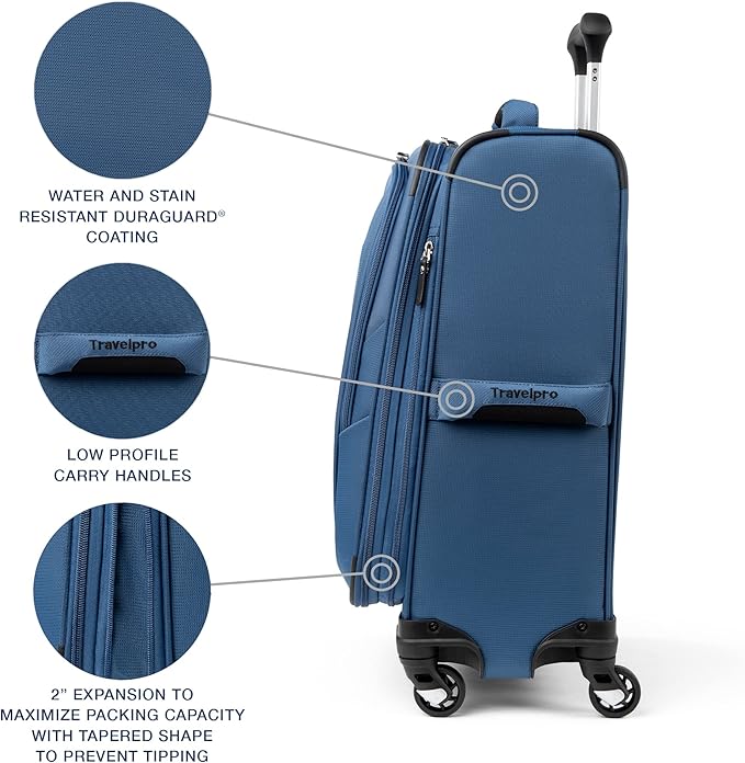 Travelpro Maxlite 5 Softside Expandable Luggage with 4 Spinner Wheels, Lightweight Suitcase, Men and Women, International, Ensign Blue, Carry-on 21-Inch