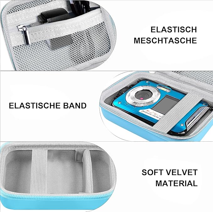 Leayjeen underwater camera case Compatible with YISENCE/HICSHON Waterproof Digital Camera Underwater Camera Full HD 2.7K 48 MP Video Recorder and More Accessories-Blue(Case Only)