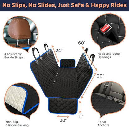 XL Dog Car Seat Cover for Back Seat, Waterproof Hammock for Car, SUV & Truck, Non-Slip Backseat Cover for Dogs, Heavy-Duty Dog Hammock Style Seat Protector Pets, Easy to Install & Clean